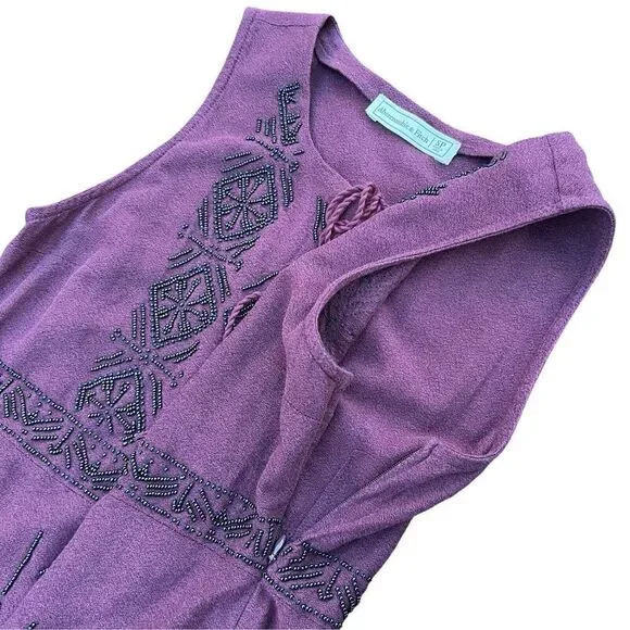 Abercrombie & Fitch Dress Women's Small Maroon Beaded Aztec Sleeveless Tie Neck - Picture 15 of 16